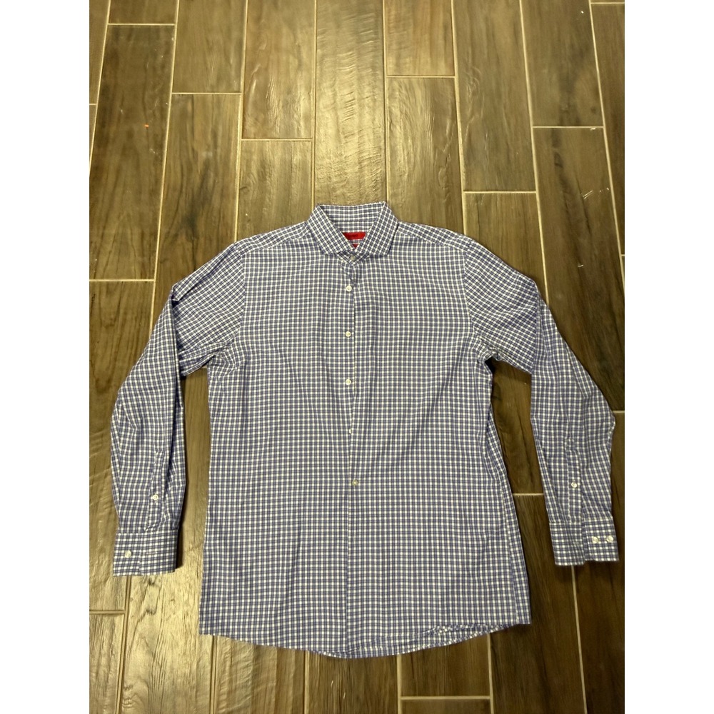 Hugo Boss Sharp Fit Blue White Gingham Dress Shirt Mens 16.5 34/35 L